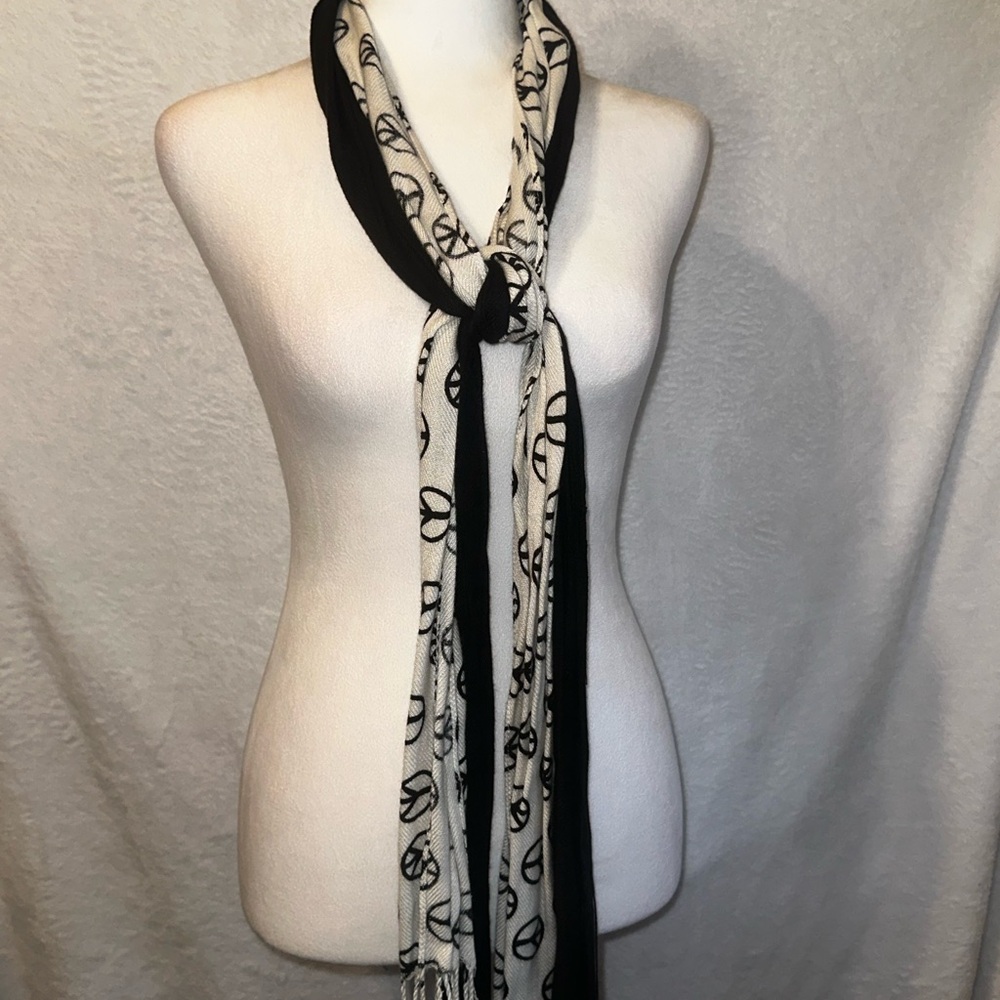 #1324 Set of 2 scarves- slim Black and White Peace Sign and a‎ Black one.